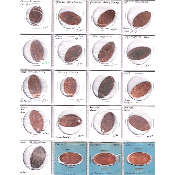 Collection of 20x Elongated Penny Tokens in a 20-Pocket Sheet