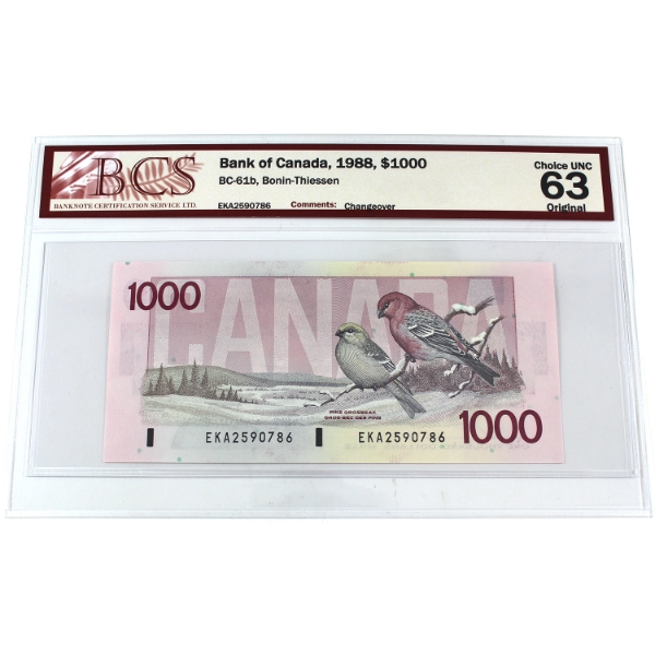 BC-61b 1988 $1000 BCS CUNC63 Original Bonin-Thiessen Changeover SN:EKA2590786