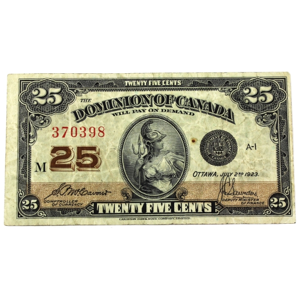 DC-24c 1923 25-cent Shinplaster VF McCavour-Saunders SN: 370398