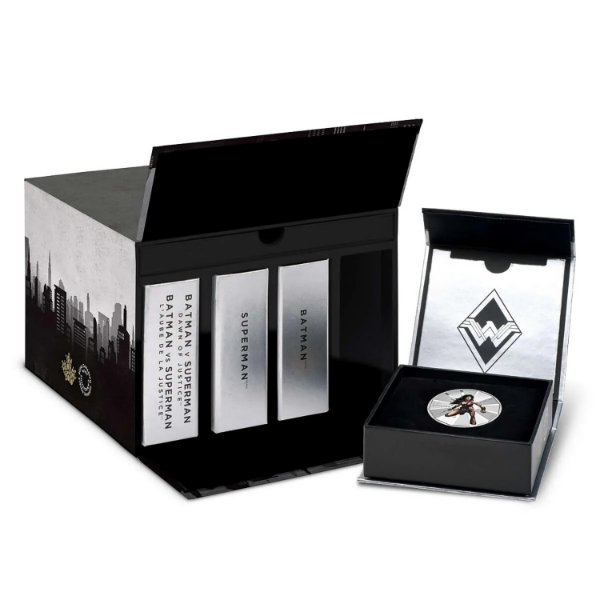 2016 $10 Batman VS Superman: Dawn of Justice 4-Coin Set in Deluxe Display (Tax Exempt)