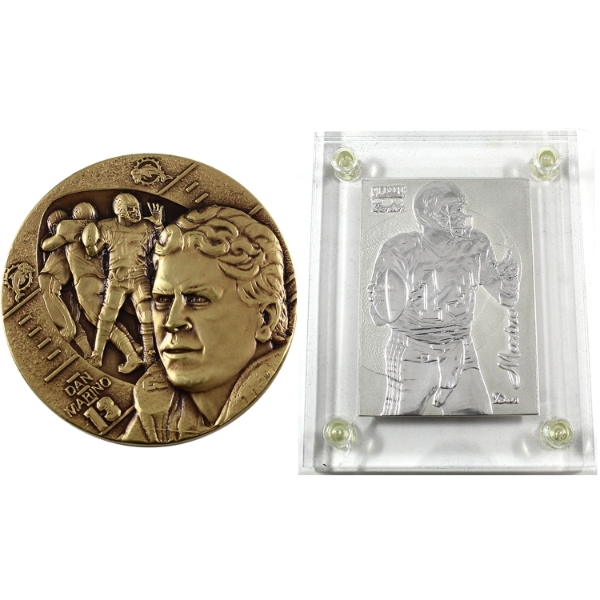 Highland Mint Dan Marino Bronze Medal & Ltd. Ed. 1996 Dan Marino 4.25oz .999 Fine Silver Mint-Card