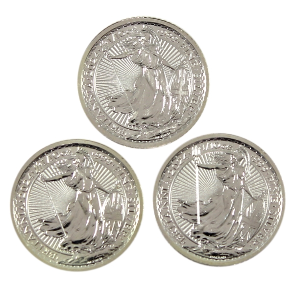 3x 1/10oz Great Britain 2024 20 Pence Britannia .999 Fine Silver Rounds. (Tax Exempt)