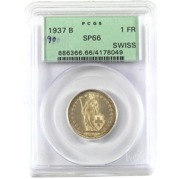 Switzerland Silver 1937B Franc PCGS SP66