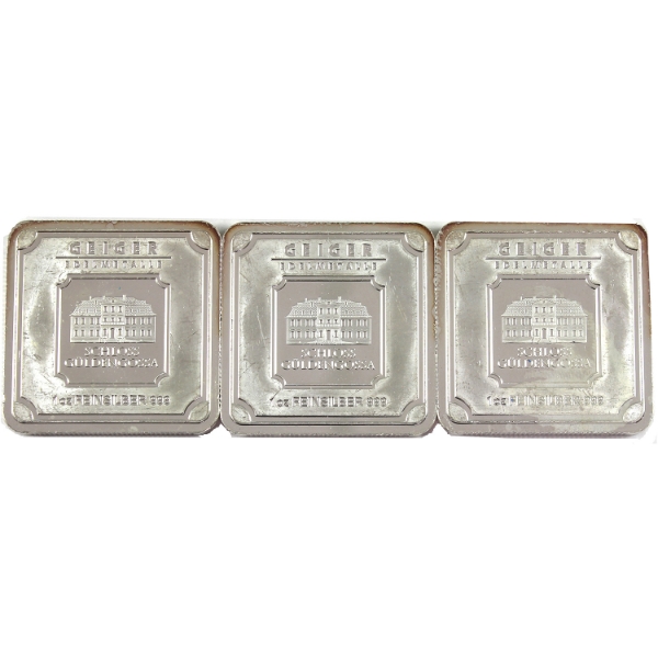 3x 1oz Geiger Edelmetalle Consecutive .999 Fine Silver Bars SN: BV510264 to "66. 3pcs (Tax Exempt)