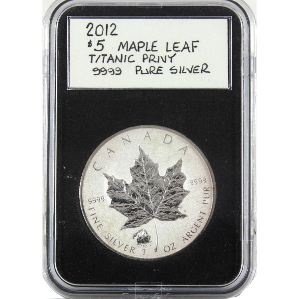 1oz 2012 $5 Silver Maple Leaf .9999 Fine Silver Coin w/ Titanic Privy Mark (Tax Exempt)
