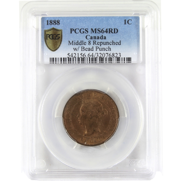 1-cent 1888 Middle 8 Repunched w/ Bead Punch PCGS MS64 Red