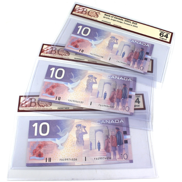 BC-63b 2001 $10 Consecutive BCS CUNC64 Original Knight-Dodge SN: FDZ9974836-"38. 3pcs.