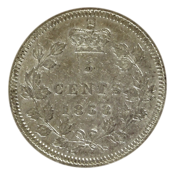 5-cent 1858 Large Date RP3 EF-AU