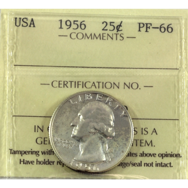 USA 1956 Washington Quarter ICCS PF66