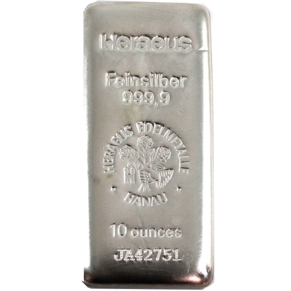 10oz Heraeus .9999 Fine Silver Bar (Tax Exempt)