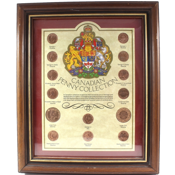 Canadian Penny Collection 14-coin Set in Wooden Frame