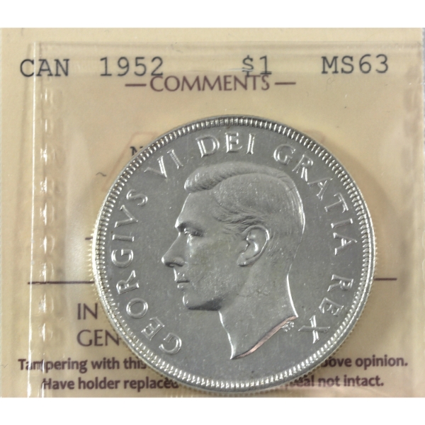 Silver $1 1952 NWL; 2/2 ICCS MS63