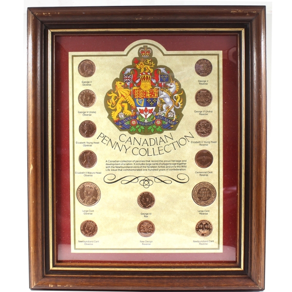 Canadian Penny Collection 14-Coin Set in Wooden Frame
