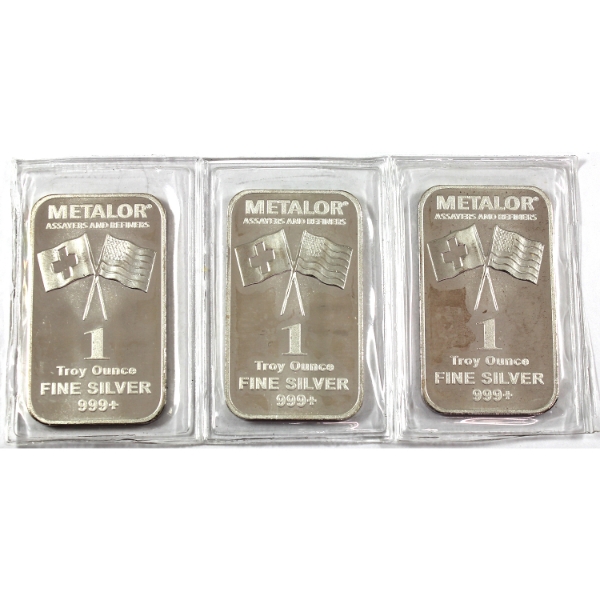 3x 1oz Metalor .999+ Fine Silver Bars. 3pcs (Tax Exempt)