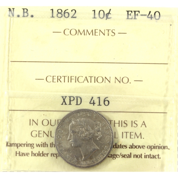 New Brunswick 10-cent 1862 ICCS EF40