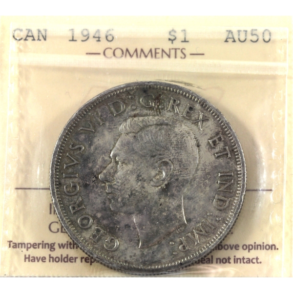 Silver $1 1946 ICCS AU50