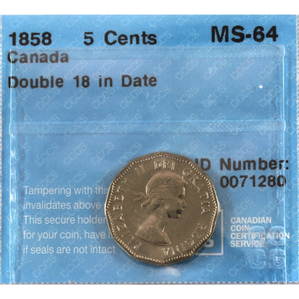 5-cent 1958 Double 19 in Date CCCS MS64