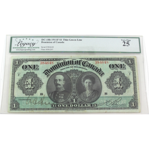 DC-18b 1911F $1 Thin Green Line Legacy VF25 Various-Boville SN: 384648 ppB