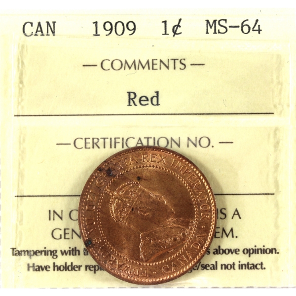 1-cent 1909 ICCS MS64 Red (Spots)