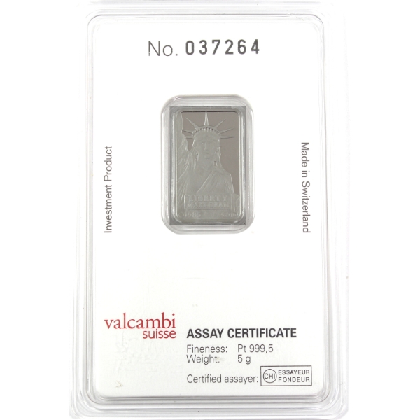 5g Credit Suisse Liberty Maxi-Gram .9995 Fine Platinum Bar (Tax Exempt)