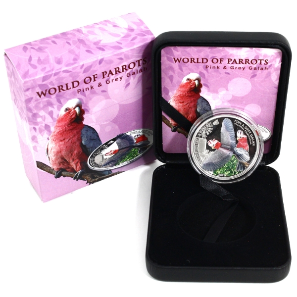 Cook Islands 2017 $5 World of Parrots-Pink & Grey Galah Sterling Silver Coin