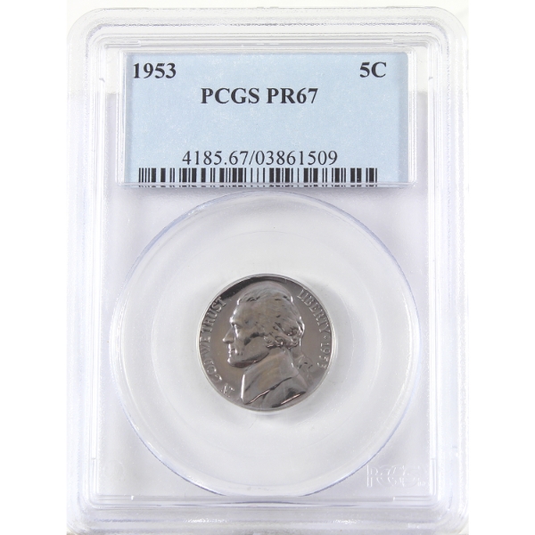 USA 1953 Jefferson Nickel PCGS PR67