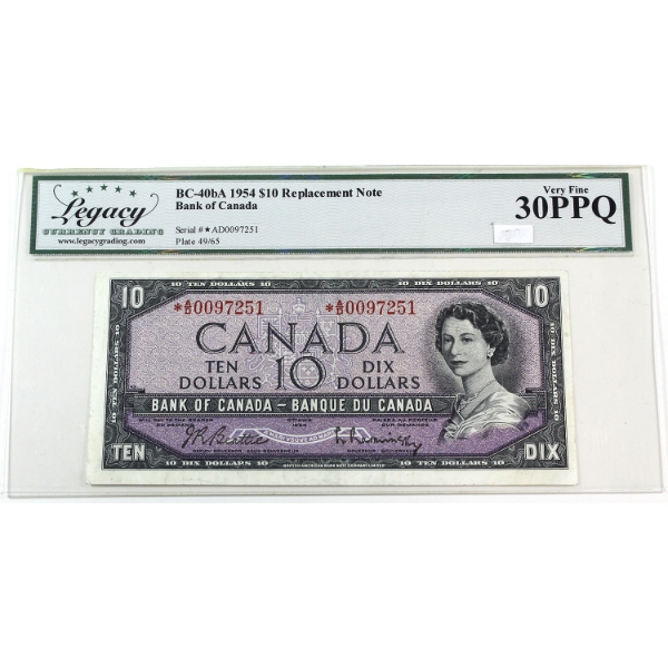 BC-40bA 1954 $10 *A/D Replacement Legacy VF30 PPQ Beattie-Rasminsky SN:*A/D0097251