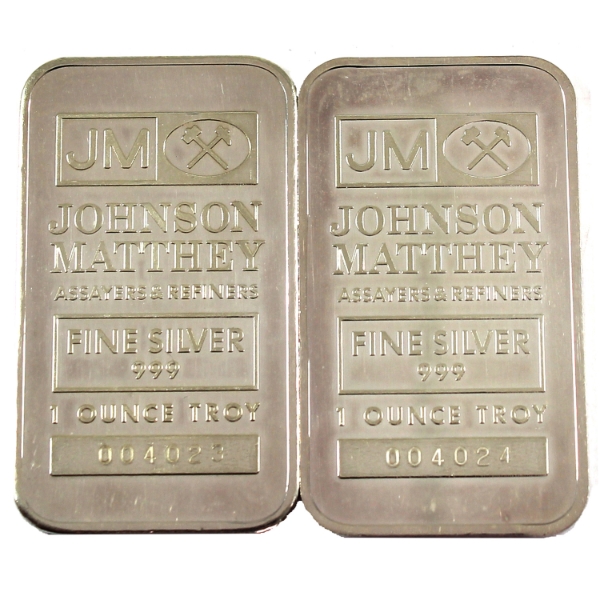 2x 1oz Johnson Matthey 1982 TD Bank Back .999 Silver Bars *Consecutive SNs!* 2pcs. (Tax Exempt)