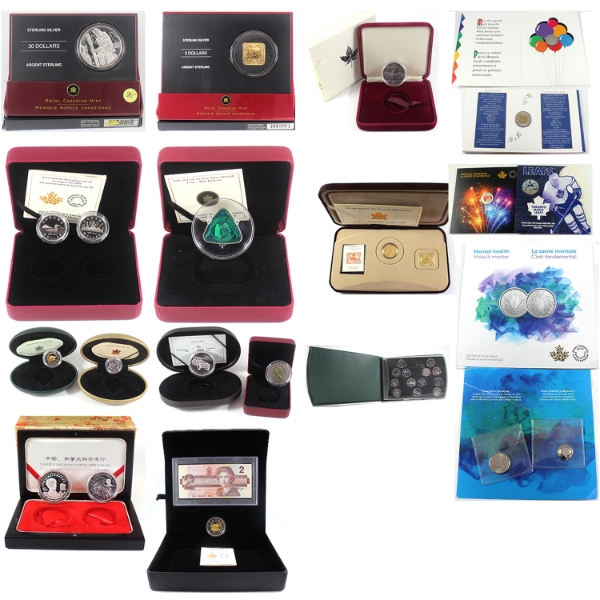 Bulk Collection of 1982-2021 Mixed Denomination Coin and Banknote Sets. 18 Sets