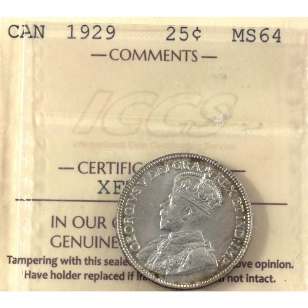 25-cent 1929 ICCS MS64