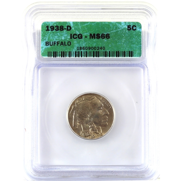 USA 1938D Buffalo Nickel ICG MS66