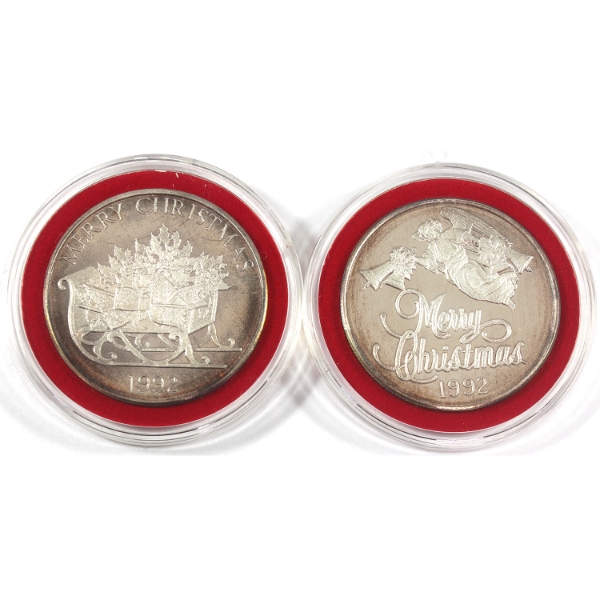 2x 1oz 1992 Merry Christmas Peace on Earth .999 Fine Silver Rounds. 2pcs (Tax Exempt)