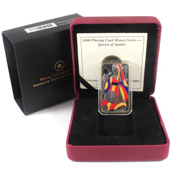 2008 $15 Playing Card Money Series - Queen of Spades Sterling Silver Rectangular Coin