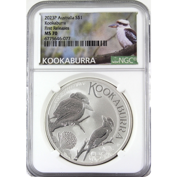 Australia Silver 2023P $1 Kookaburra First Releases 1oz .9999 Fine Silver Coin NGC MS70 (Tax Exempt)