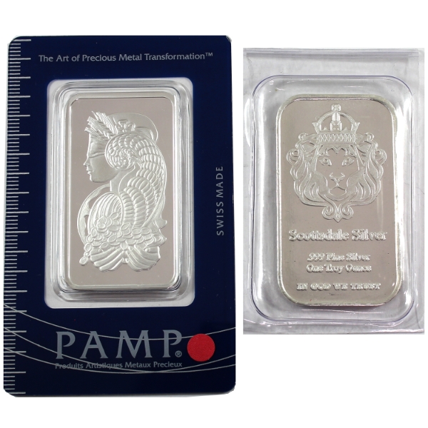 2x 1oz Scottsdale Mint & PAMP Suisse .999 Fine Silver Bars. 2pcs. (Tax Exempt)
