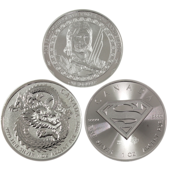 3x 1oz 2016-2021 Assorted .9999 Fine Silver Rounds. 3pcs. (Tax Exempt)