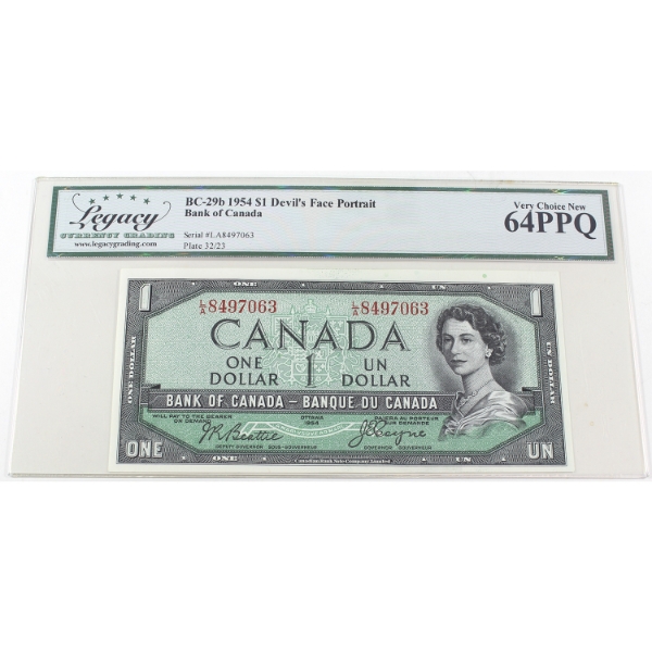 BC-29b 1954 $1 Devil's Face Portrait Legacy CUNC64 PPQ Beattie-Coyne SN: L/A8497063