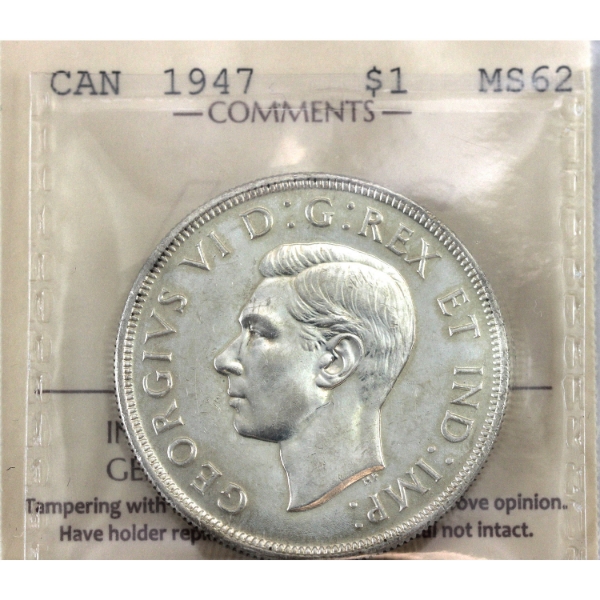 Silver $1 1947 Blunt 7 ICCS MS62