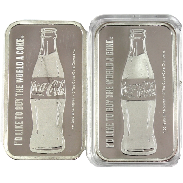 2x 1oz Coca-Cola .999 Fine Silver Bars. 2pcs (Tax Exempt)