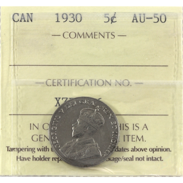 5-cent 1930 ICCS AU50