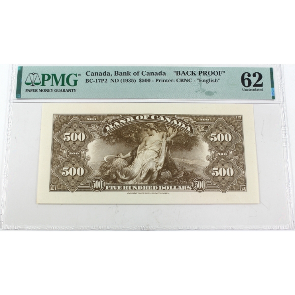 BC-17P2 ND (1935) $500 English "Back Proof" PMG UNC62