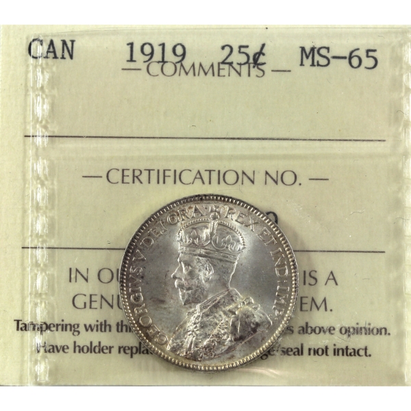 25-cent 1919 ICCS MS65