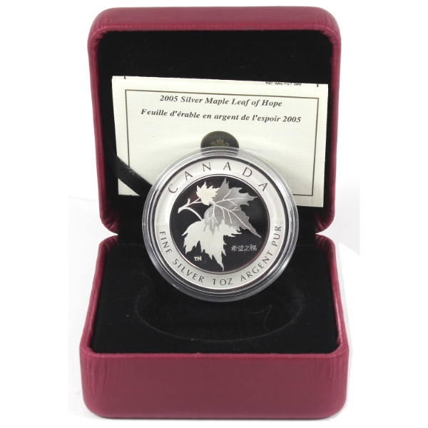 2005 $5 Silver Maple of Hope 1oz .9999 Fine Silver Coin (Tax Exempt)
