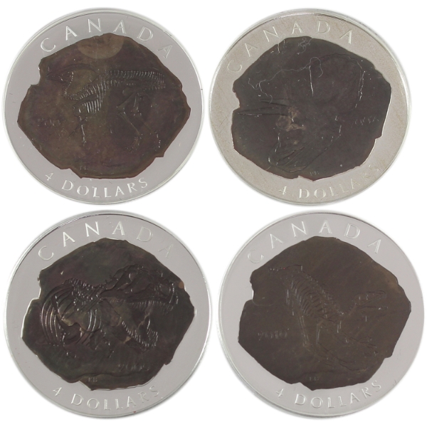 2007-2010 $4 Dinosaur Collection 1/2oz .9999 Fine Silver Coins. 4pcs. (Tax Exempt)