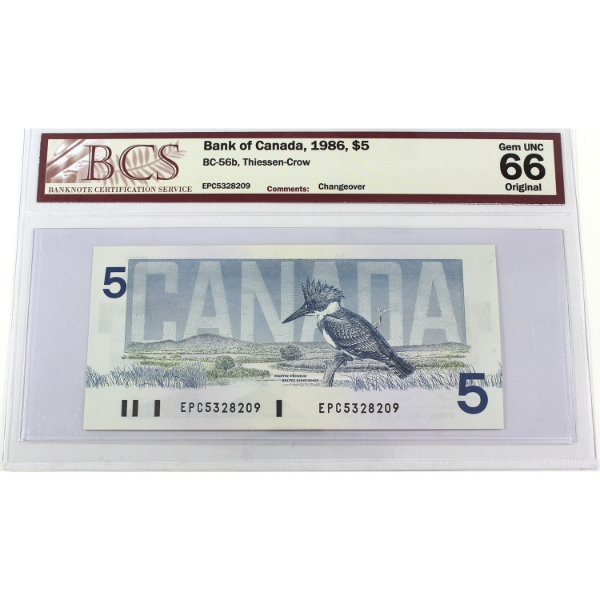BC-56b 1986 $5 BCS GEM UNC66 Original Thiessen-Crow Changeover SN: EPC5328209