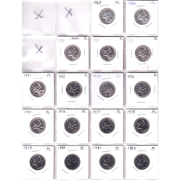 Bulk Collection of 25-cent 1963-2004 PL in 20-Pocket Sheets. 36pcs.
