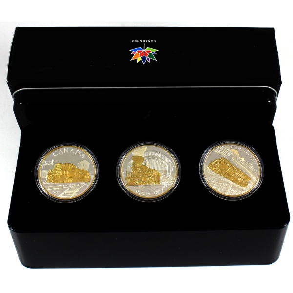 2017 $20 Locomotives Across Canada 1oz .9999 Fine Silver 3-Coin Set in Deluxe Tin (Tax Exempt)