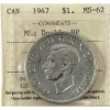 Image 1 : Silver $1 1947 Maple Leaf; Dbl HP ICCS MS62