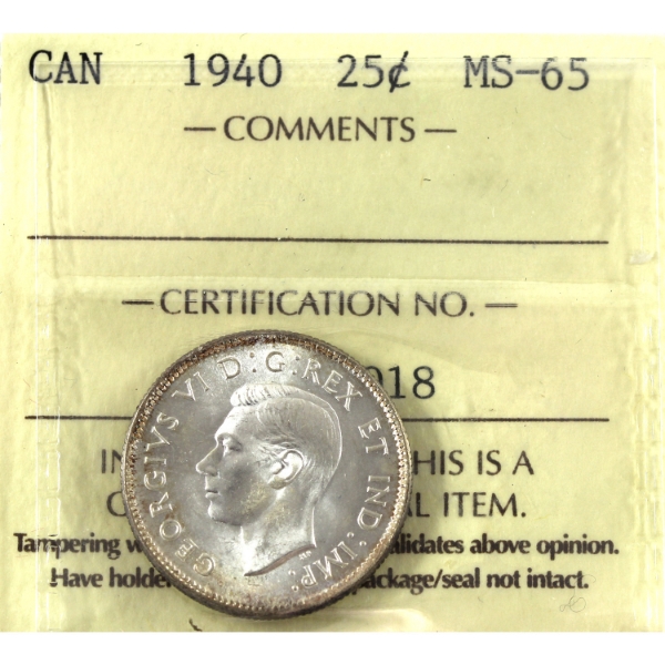 25-cent 1940 ICCS MS65