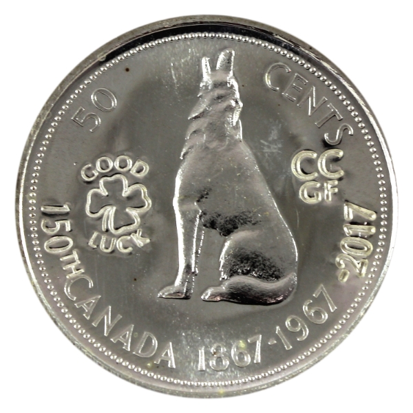 Canada 50-cent 1967 Counter-Stamped Canada 150th, Good Luck Clover